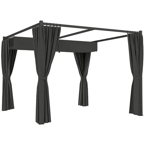 Buy Outsunny 3 x 3(m) Retractable Pergola, Garden Gazebo Shelter with Curtains, for Grill, Patio, Deck, Charcoal Grey