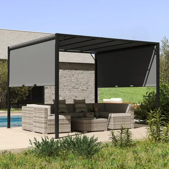 Buy Outsunny 3 X 3 Meters Pergola with Sliding Roof, Garden Gazebo with Adjustable Sun Shade Canopy and Steel Frame, Charcoal Grey, 6 image