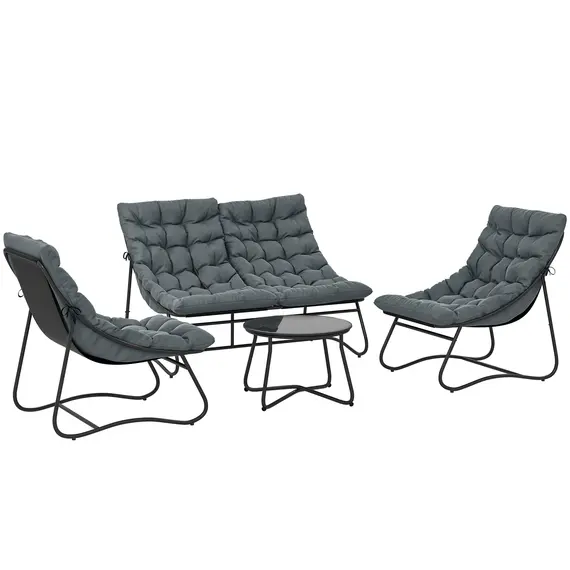 Buy Outsunny Four-Piece Curved Seat Garden Sofa Set - Grey/Black