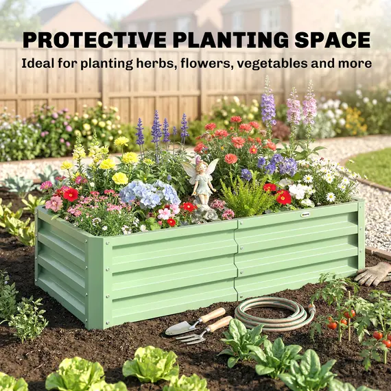 Buy Outsunny Raised Beds for Garden, Galvanised Outdoor Planters, for Herbs and Vegetables, Use for Patio, Garden, Balcony, 6 image