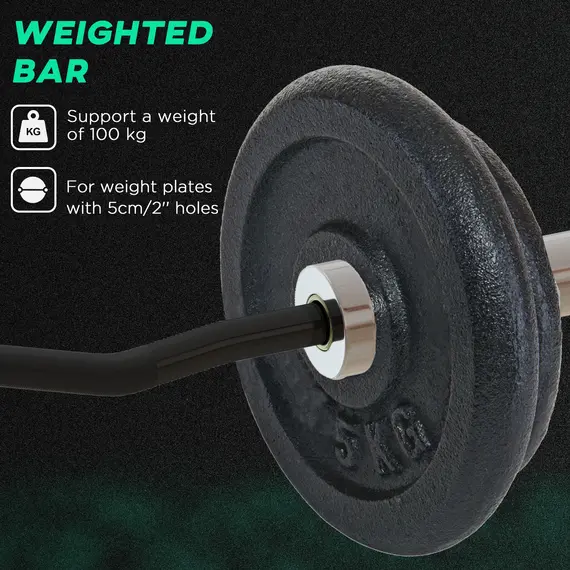 Buy SPORTNOW Curl Bar with 30kg Weight Plates, Barbell Bar for 5cm Weight Plates, Home Gym Weight Lifting Bar, 120cm, 58kg, 7 image