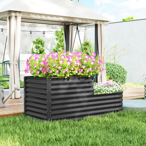 Buy Two-Tier Galvanised Steel Garden Planter - Dark Grey, 8 image