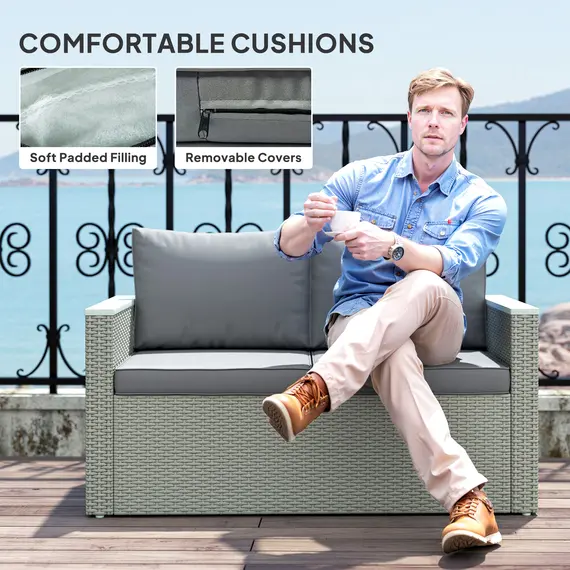 Buy Outsunny Four-Piece Rattan Sofa Set, with Wood-Top Table, 5 image