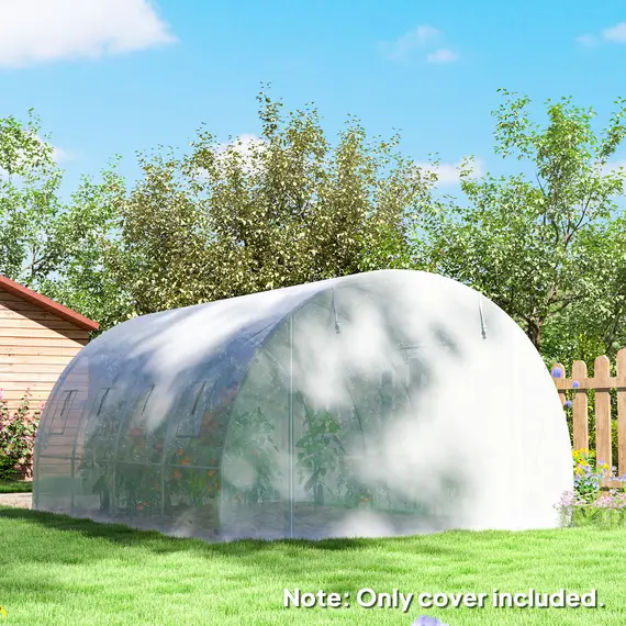 Buy Outsunny 4 x 3 x 2m Polytunnel Greenhouse Replacement Cover ONLY Winter Garden Plant PE Cover for Tunnel Walk-in Greenhouse with Roll-up Windows Door Outdoor, White, 7 image