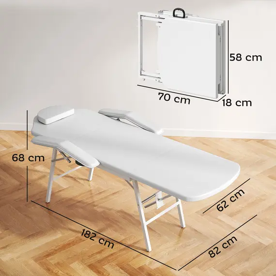Buy Portable Massage Table, 3 Section Adjustable Beauty Bed, Foldable Massage Bed with Face Hole, Recliner Chair with Removable Headrest and Armrests for Spa, Lash, Tattoo, White, 3 image