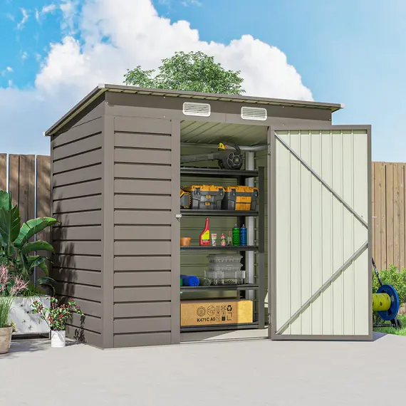 Buy Outsunny 4 x 6ft Galvanised Metal Garden Shed, with Locking Door - Grey, 9 image