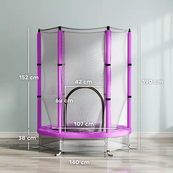 Buy 4.6ft Toddler Trampoline w/ Safety Enclosure Net, for Indoor Outdoor Use, Ages 3-6 Years, Purple, 3 image