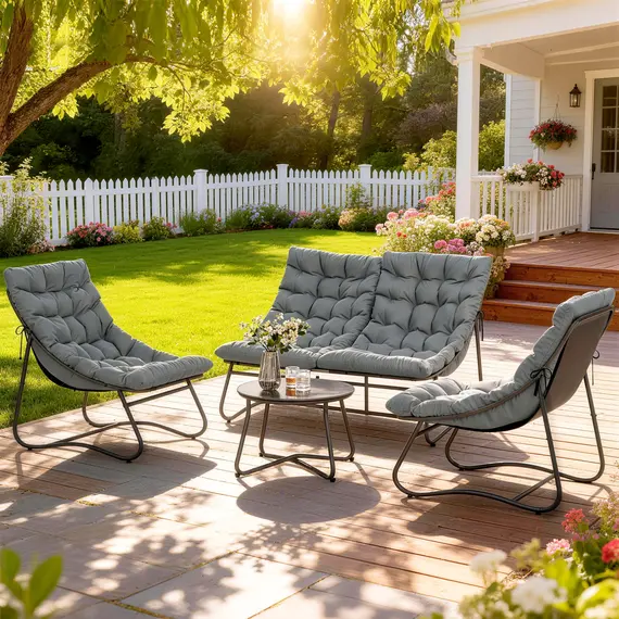 Buy Outsunny Four-Piece Curved Seat Garden Sofa Set - Grey/Black, 8 image