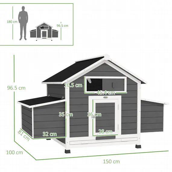 Buy Chicken Coop, Wooden Outdoor Hen House with Nesting Box, Openable Waterproof Top, Pull-Out Tray, 150 x 100 x 97cm, 3 image