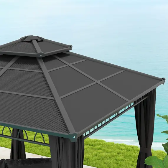 Buy Outsunny 3 x 3 (m) Outdoor Polycarbonate Gazebo, Double Roof Hard Top Gazebo with Galvanised Steel Frame, Nettings & Curtains for Garden, Lawn, Patio and Deck, Dark Grey, 9 image