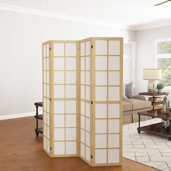Buy 4 Panel Folding Room Divider, Freestanding Room Separator, Indoor Privacy Screen for Living Room, Bedroom, 160 x 170cm, 7 image