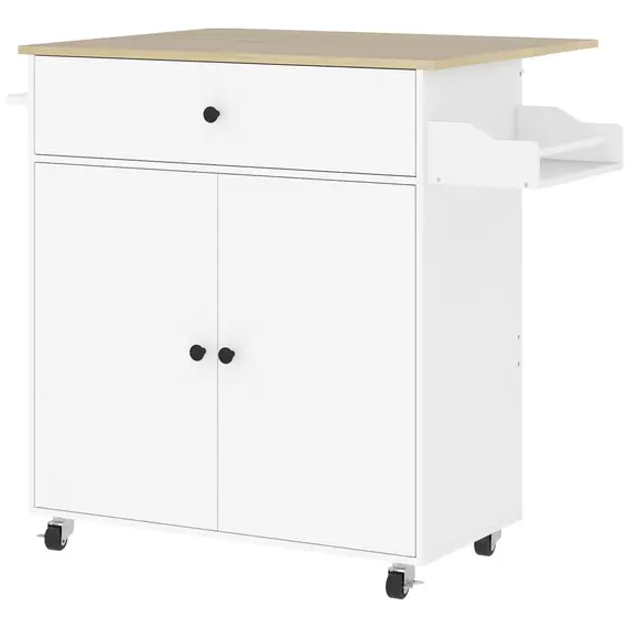 Buy Rolling Kitchen Island with Drop Leaf, Kitchen Storage Cart with Drawer, Spice Rack and Towel Rack, White