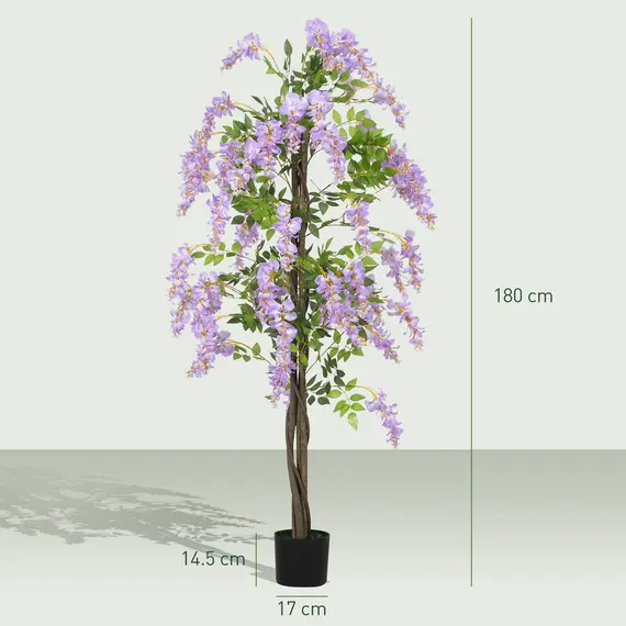 Buy 180cm Ficus Artificial Tree, Fake Wisteria Tree in Nursery Pot, Indoor Greenery Tall Faux Floor Plant for Living Room Office Decor, Purple, 3 image
