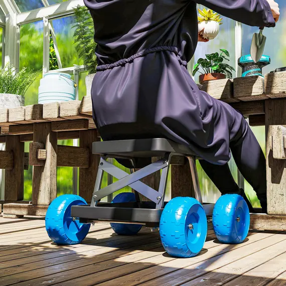 Buy Garden Storage Cart, with Top Seat - Blue, 8 image