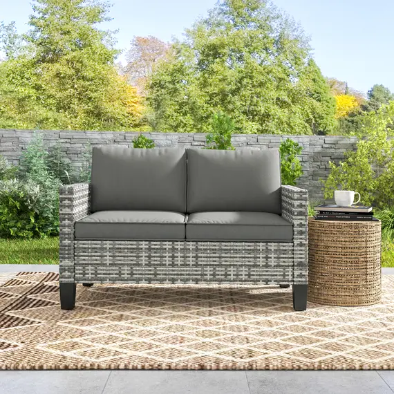 Buy Outsunny Two-Seater Rattan Outdoor Sofa - Light Grey, 8 image