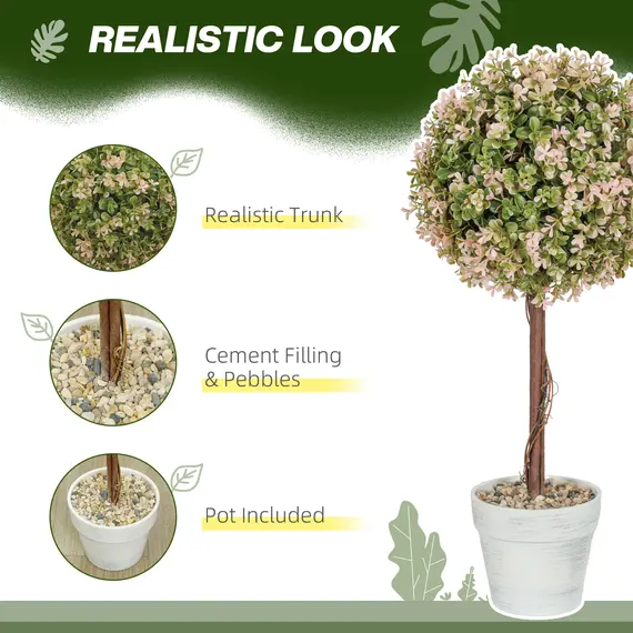 Buy Set of 2 Decorative Artificial Plants, Murraya Flowers in Pot, Fake Plants for Home Indoor outdoor Decor, 60cm, Cream White, 4 image