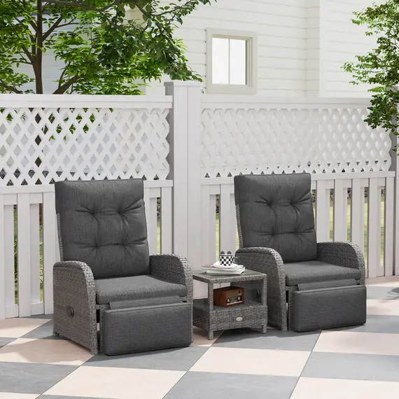 Buy Outsunny 2 Seater Patio Rattan Wicker No Installation Chaise Lounge Sofa Set w/ Cushion for Patio Garden Porch, Grey, 2 image