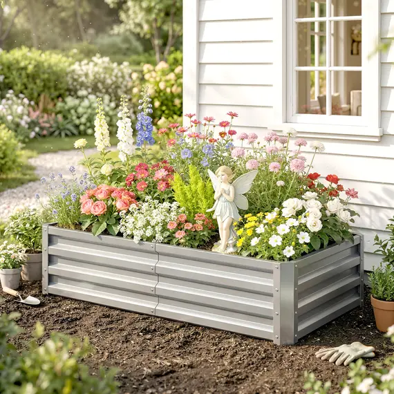 Buy Raised Beds for Garden, Galvanized Outdoor Planters, for Herbs and Vegetables, Use for Patio, Backyard, Balcony, Silver, 9 image