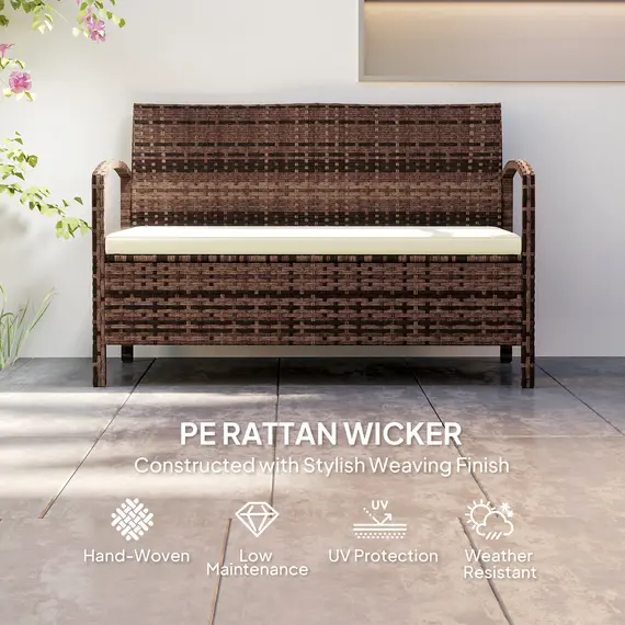Buy 125L Storage Garden Bench, with Cushion - Brown, 5 image