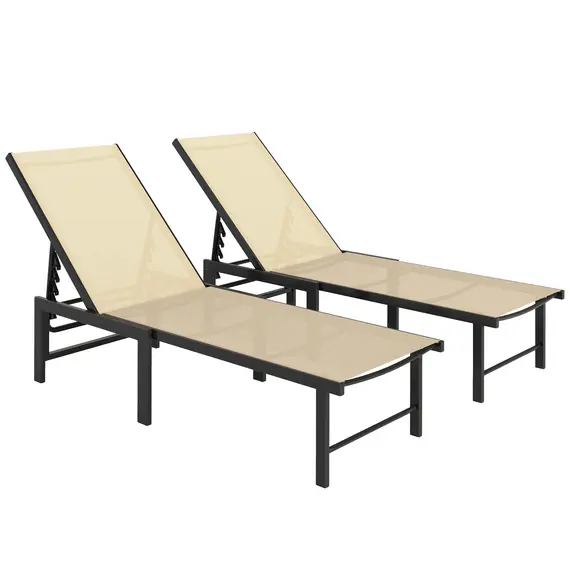 Buy Outsunny Set of Two Reclining Sun Loungers - Khaki