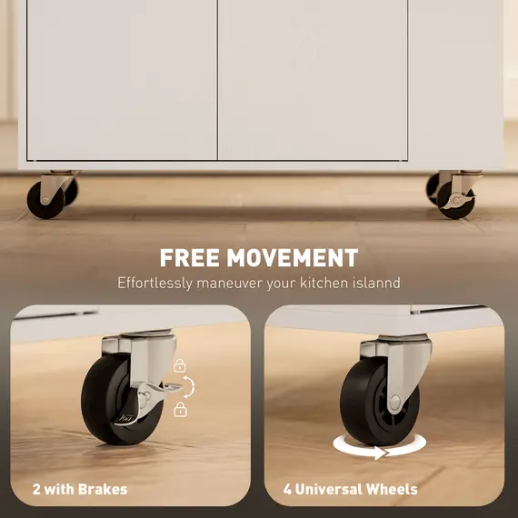 Buy Rolling Kitchen Island with 3-Tier Spice Rack, Kitchen Storage Cart with Drawer and Towel Rack, White, 6 image