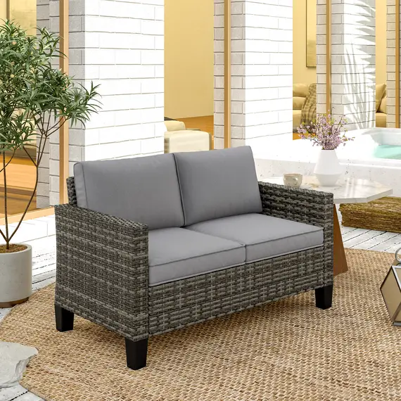 Buy Outsunny Two-Seater Rattan Outdoor Sofa - Dark Grey, 8 image