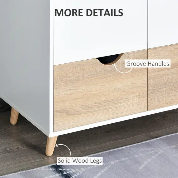 Buy Bedroom Furniture Set, Wardrobe with Hanging Rail, Bedside Table, Floor Cabinet with Storage, Nature Wood Finish and White, 6 image