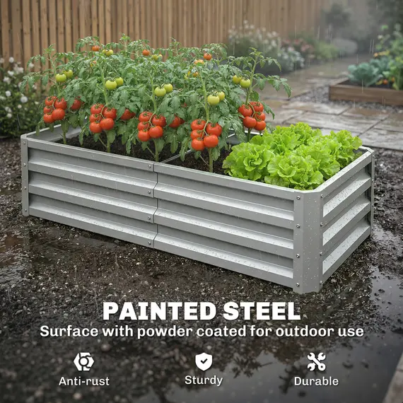 Buy Raised Beds for Garden, Galvanized Outdoor Planters, for Herbs and Vegetables, Use for Patio, Backyard, Balcony, Silver, 4 image