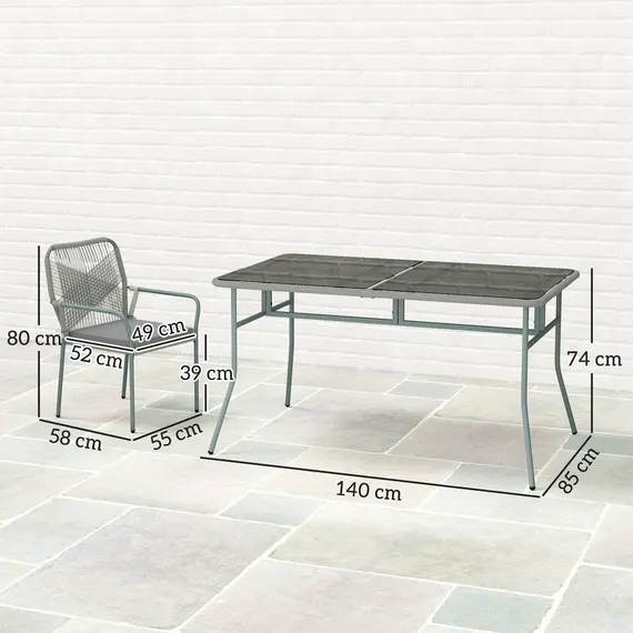 Buy Five-Piece PE Rattan Garden Dining Set with Cushions & Stackable Chairs - Light Grey, 3 image