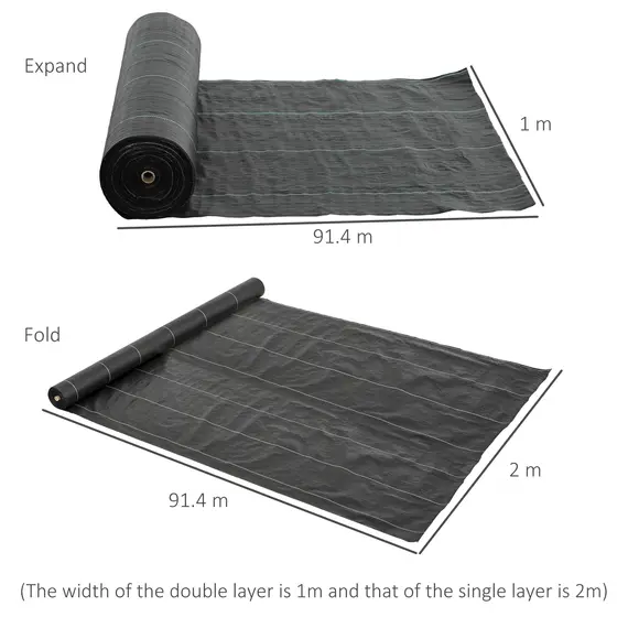 Buy Outsunny 2m x 90m Weed Control Membrane, Heavy Duty Weed Control Barrier Fabric, 90gsm Ground Cover for Patios, Garden, Flower beds, Landscaping, 3 image