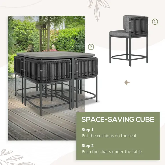 Buy 4-Seater Rattan Cube Garden Furniture Set with Cushions - Charcoal Grey, 6 image