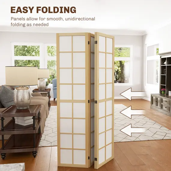 Buy 4 Panel Folding Room Divider, Freestanding Room Separator, Indoor Privacy Screen for Living Room, Bedroom, 160 x 170cm, 5 image