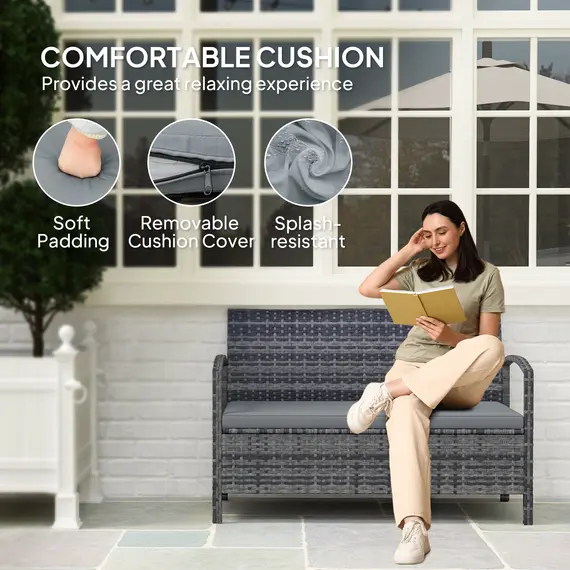 Buy 125L Storage Garden Bench, with Cushion - Grey, 6 image