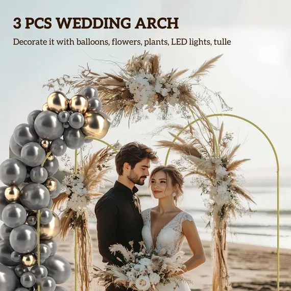 Buy Wedding Arch Frame Set, 2.2, 2, 1.8 m Metal Backdrop Stand Set of 3, Balloon Stand Set for Birthday Party, Bridal Shower, Graduation, Ceremony, Banquet Decorations, Gold Tone, 4 image