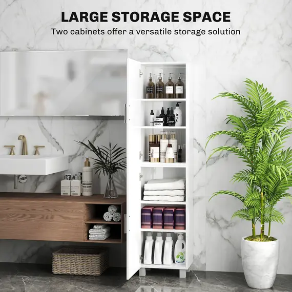 Buy Tall Bathroom Cabinet, Freestanding Bathroom Cabinet with Adjustable Shelves and Double Doors, 4 image