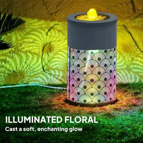 Buy 30 cm Tall Garden Waterfall Fountain with LED Lights and Pump, Garden Water Feature Water Fountain with Adjustable Flow and Cut-out Design for Indoor and Outdoor Decor, Light Grey, 4 image
