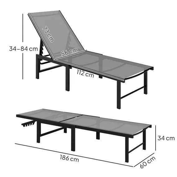 Buy Outsunny Reclining Sun Lounger - Grey, 3 image