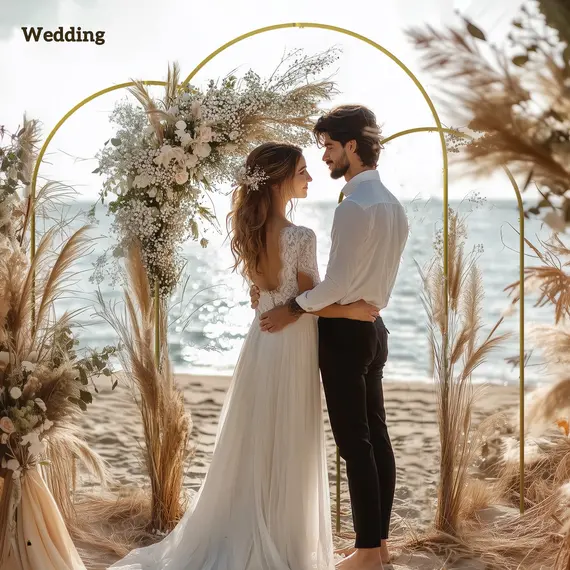 Buy Wedding Arch Frame Set, 2.2, 2, 1.8 m Metal Backdrop Stand Set of 3, Balloon Stand Set for Birthday Party, Bridal Shower, Graduation, Ceremony, Banquet Decorations, Gold Tone, 6 image
