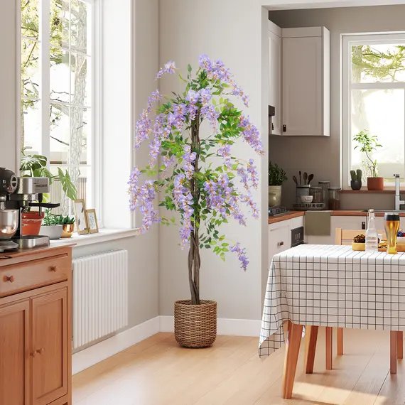 Buy 180cm Ficus Artificial Tree, Fake Wisteria Tree in Nursery Pot, Indoor Greenery Tall Faux Floor Plant for Living Room Office Decor, Purple, 9 image