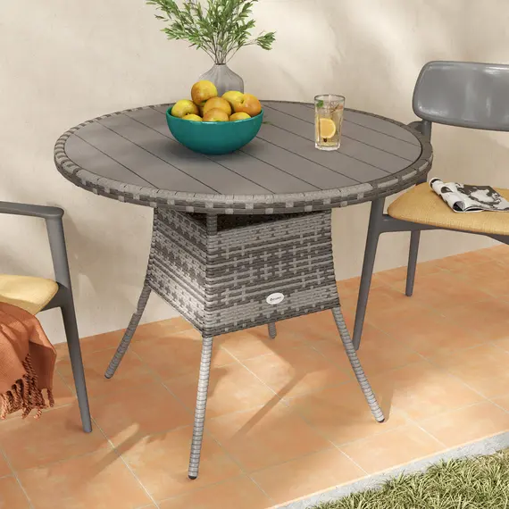 Buy 90 cm Wood-Effect Rattan Garden Table - Grey, 8 image