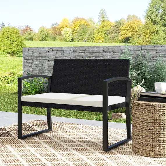 Buy Outsunny Two-Seater Rattan Garden Bench - Beige, 8 image