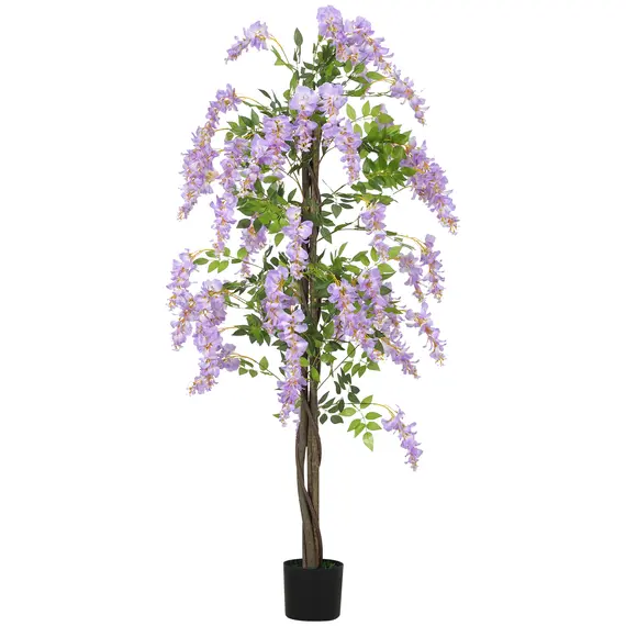 Buy 180cm Ficus Artificial Tree, Fake Wisteria Tree in Nursery Pot, Indoor Greenery Tall Faux Floor Plant for Living Room Office Decor, Purple