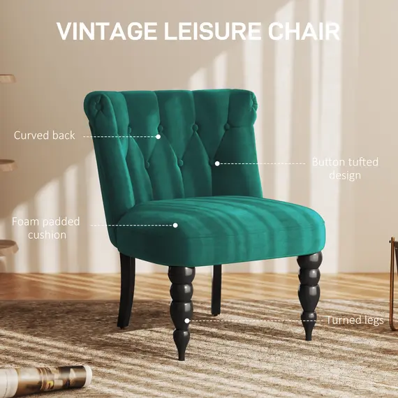 Buy Velvet Accent Chair Set of 2, Button Tufted Wingback Chair with Rubber Wood Legs for Living Room, Bedroom, Dark Green, 4 image