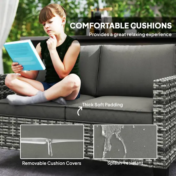 Buy Outsunny Two-Seater Rattan Outdoor Sofa - Light Grey, 5 image