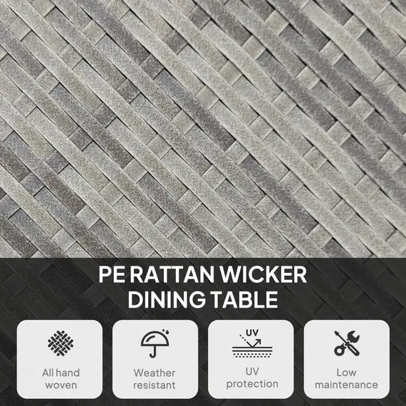 Buy 90 cm Wood-Effect Rattan Garden Table - Grey, 3 image