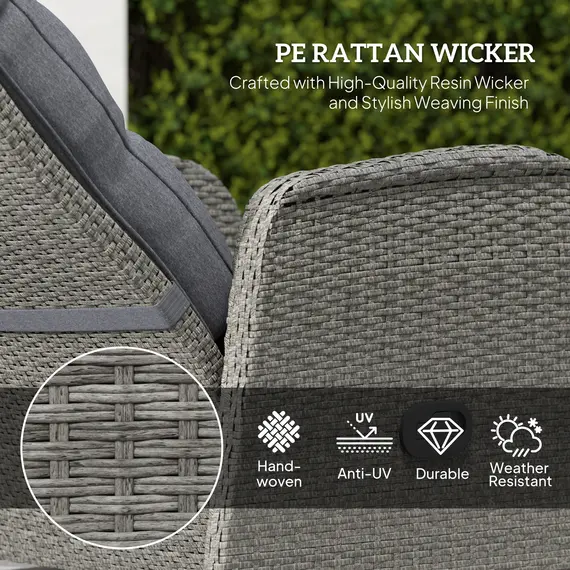 Buy Outsunny 2 Seater Patio Rattan Wicker No Installation Chaise Lounge Sofa Set w/ Cushion for Patio Garden Porch, Grey, 4 image