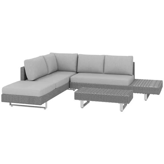 Buy Outsunny Three-Piece Rattan Sofa Set, with Cushions - Light Grey