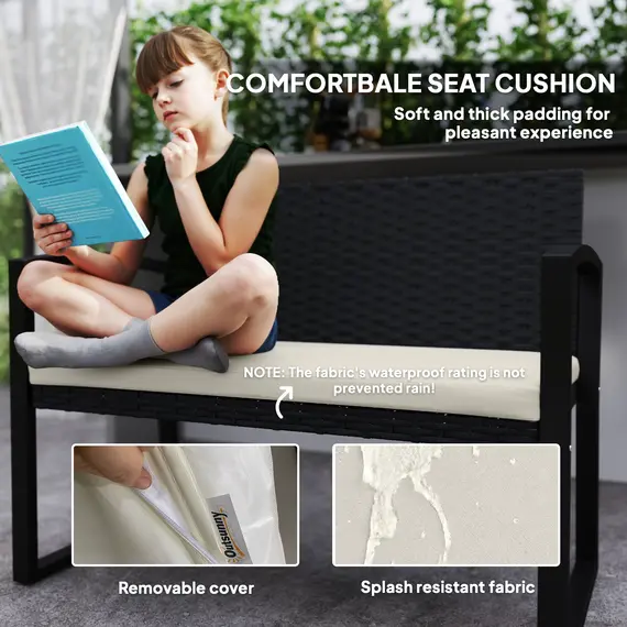 Buy Outsunny Two-Seater Rattan Garden Bench - Beige, 6 image