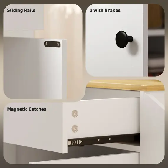 Buy Rolling Kitchen Island with 3-Tier Spice Rack, Kitchen Storage Cart with Drawer and Towel Rack, White, 7 image