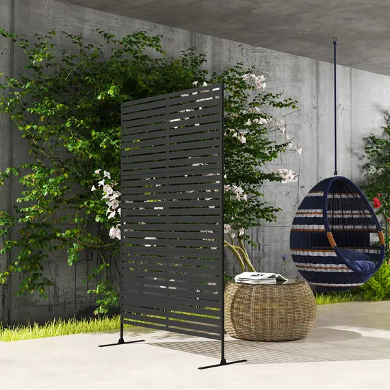 Buy Decorative Privacy Fence Screen, Metal Outdoor Privacy Screen Climbing Plant Trellis with Stand, 122 x 198 cm, Black, 9 image